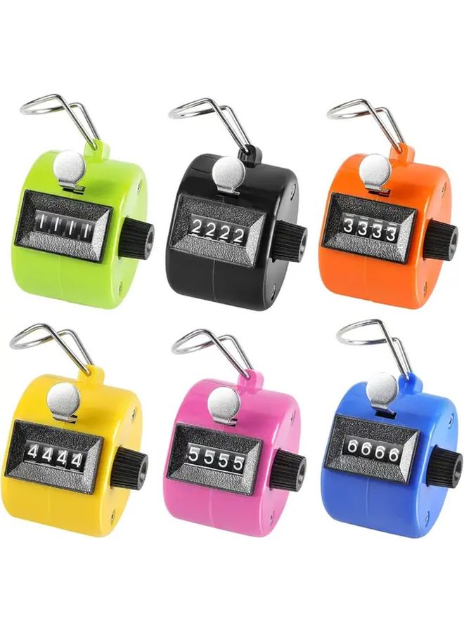 6pcs Polychrome Handheld Manual Counter Clicker 4 Digit with Finger Ring for Sports Knitting Golf Events - Image 1